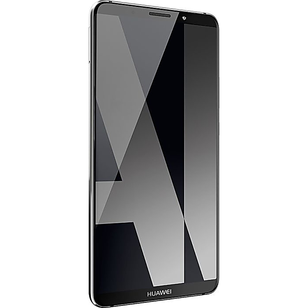 Ein schwarzes Huawei-Telefon mit großem Bildschirm. Das Telefon ist angewinkelt und zeigt die Vorderseite.