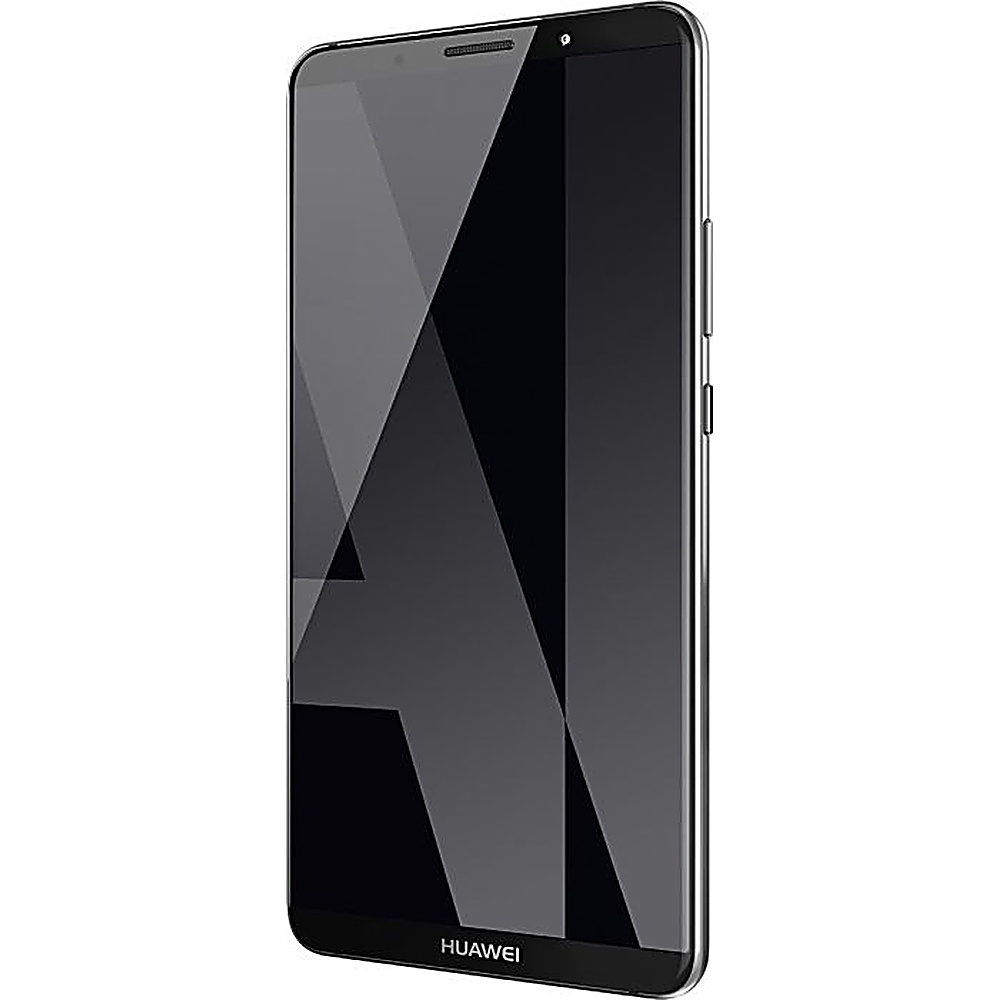 Schwarzes Huawei-Telefon, Bildschirm sichtbar. Seitenansicht. Schlankes Design mit großem Display.