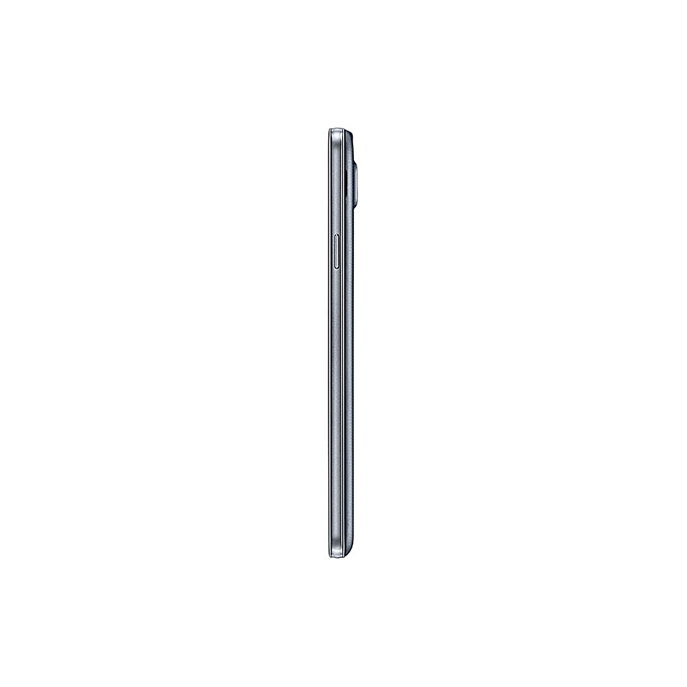 Ein graues Samsung-Handy ist vertikal positioniert und zeigt sein schlankes Profil vor einem weißen Hintergrund.