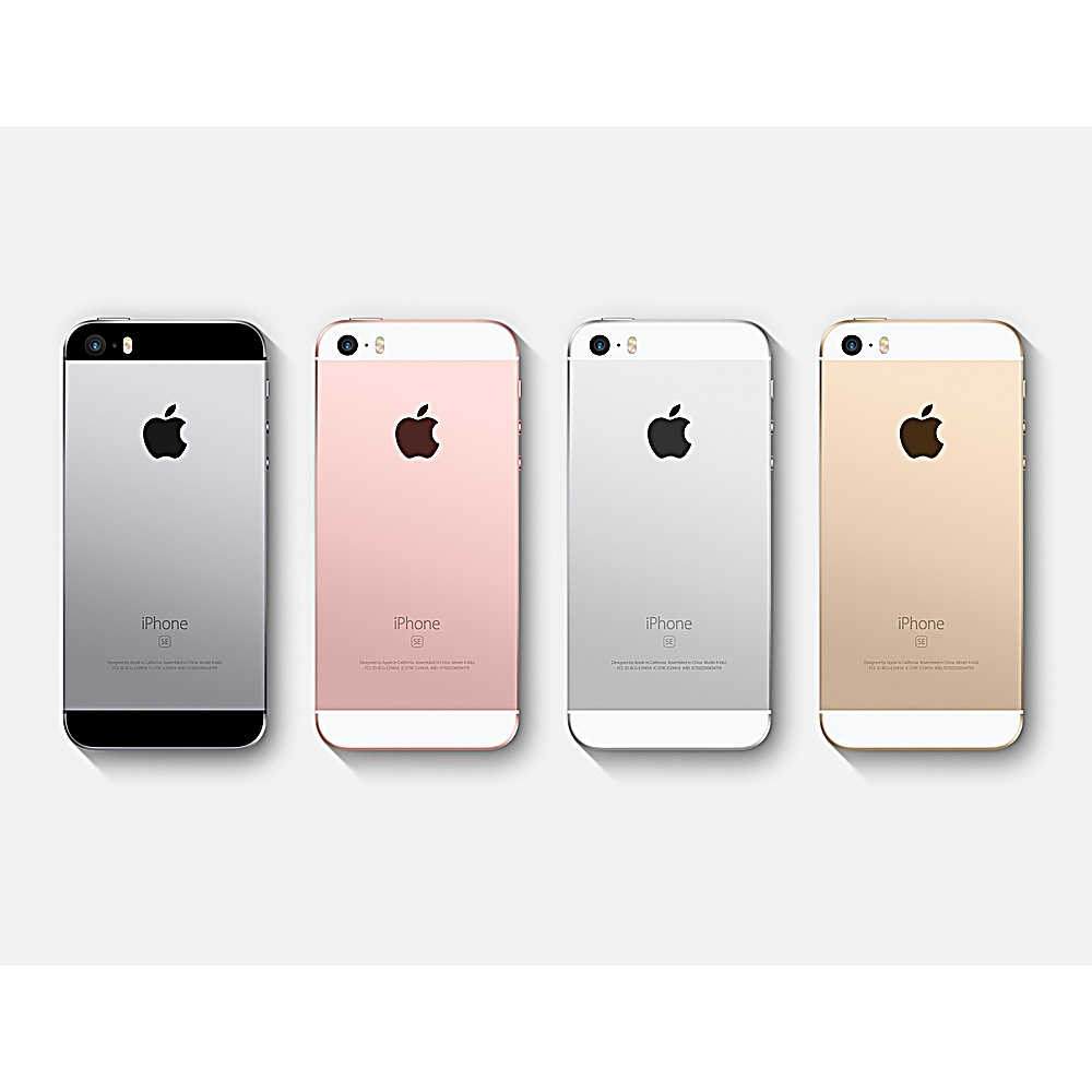 Quattro retro di iPhone in diversi colori: argento, rosa, argento e oro, tutti con il logo Apple.