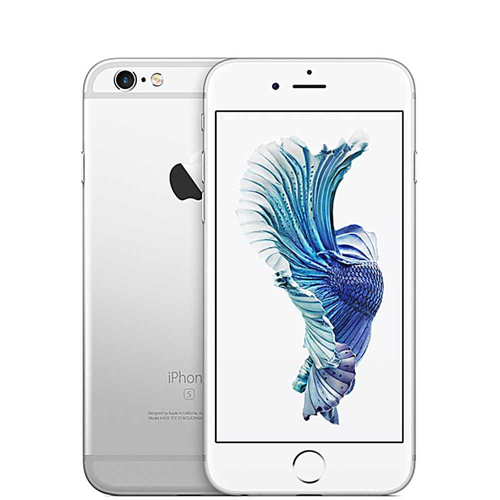 Due iPhone, uno bianco, uno argento. L'iPhone bianco mostra un design blu e bianco.