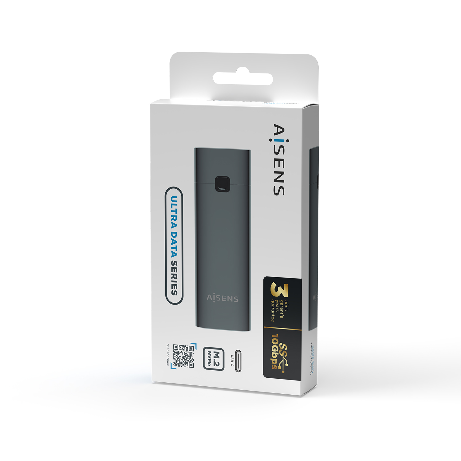Una scatola bianca con un dispositivo grigio e il testo 'ULTRA DATA SERIES'.