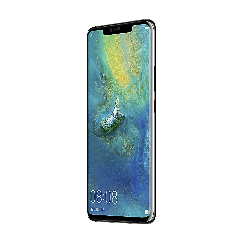 Ein Smartphone wird aus einem Winkel gezeigt, das ein Landschaftsbild mit einer Uhr anzeigt, die 08:08 anzeigt.