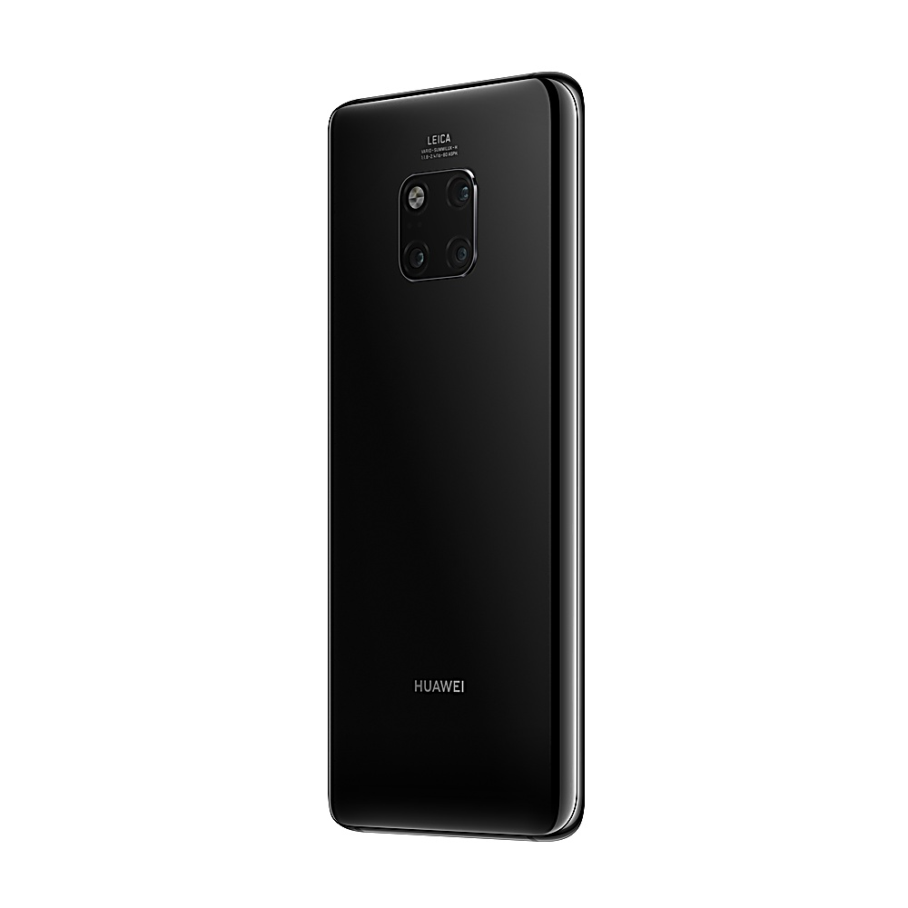 Schwarzes Huawei-Handy, Rückansicht, mehrere Kameras, Leica-Logo.