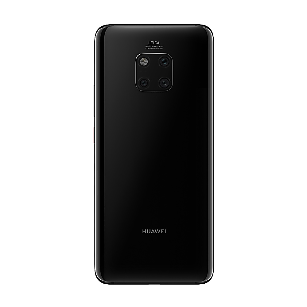 Schwarzes Huawei-Handy, Rückansicht, mehrere Kameras, Leica-Logo.