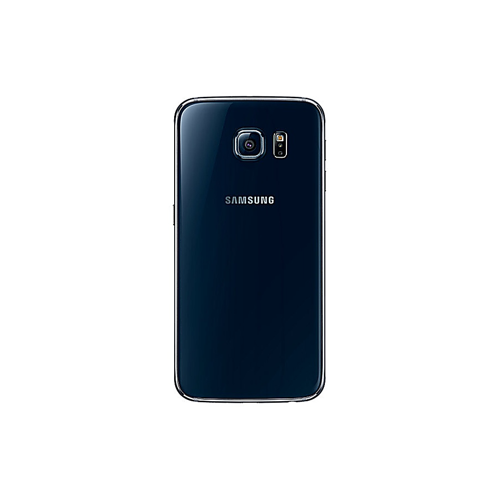 Vista posteriore di un telefono Samsung blu scuro. Fotocamera, flash e logo Samsung visibili.