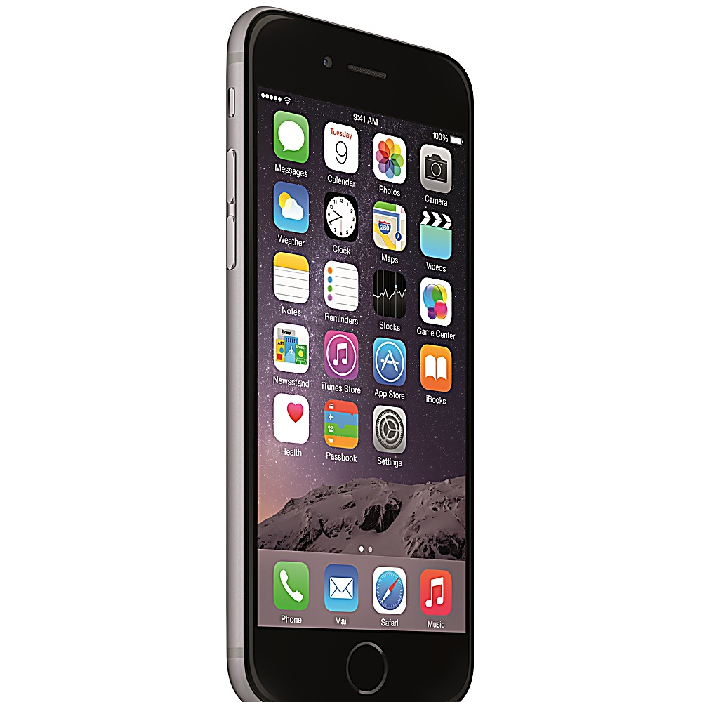 Un iPhone noir montrant son écran avec des icônes d'applications, incliné sur fond blanc.