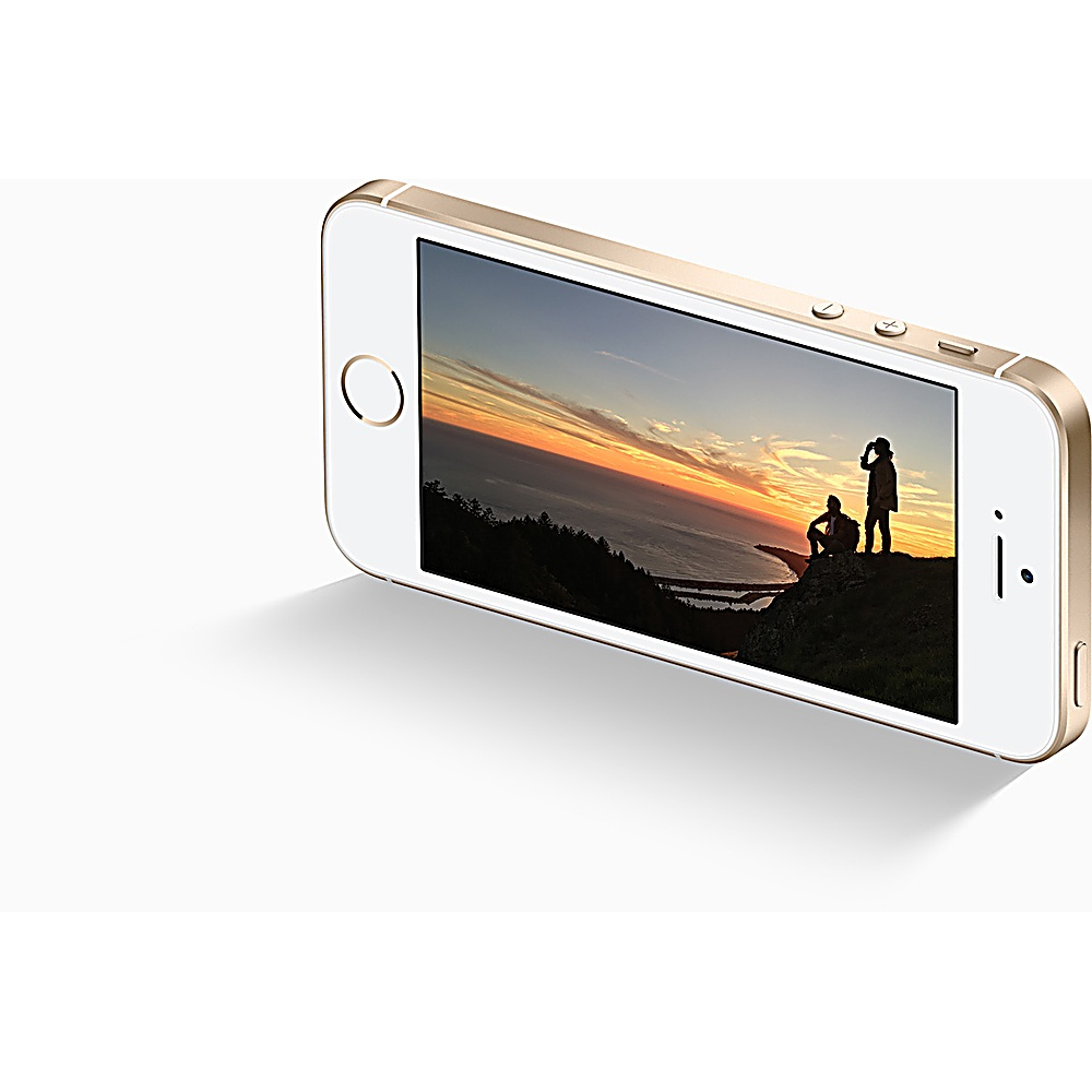 iPhone che mostra una scena del tramonto con due persone, oro e bianco, su sfondo bianco.