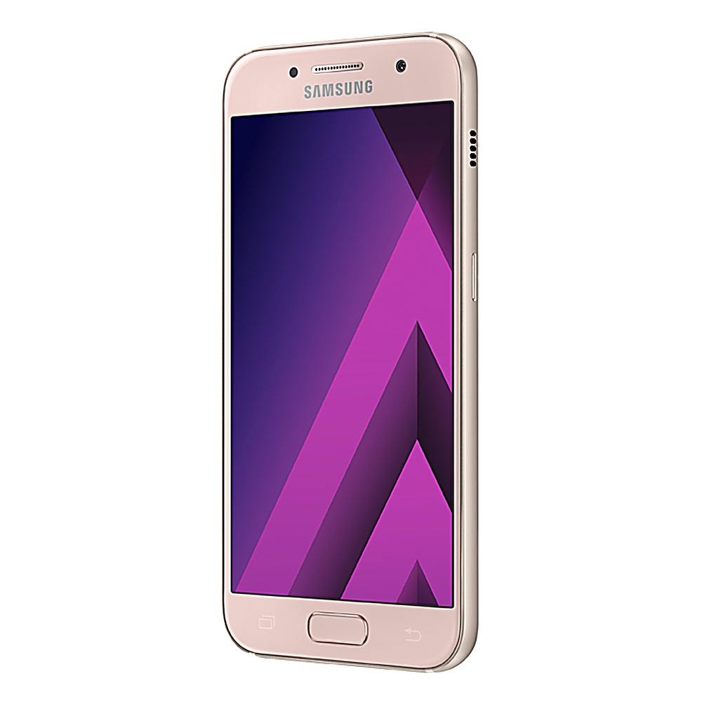 Un telefono rosa con un design a gradiente viola e rosa sullo schermo. Lo sfondo è bianco.