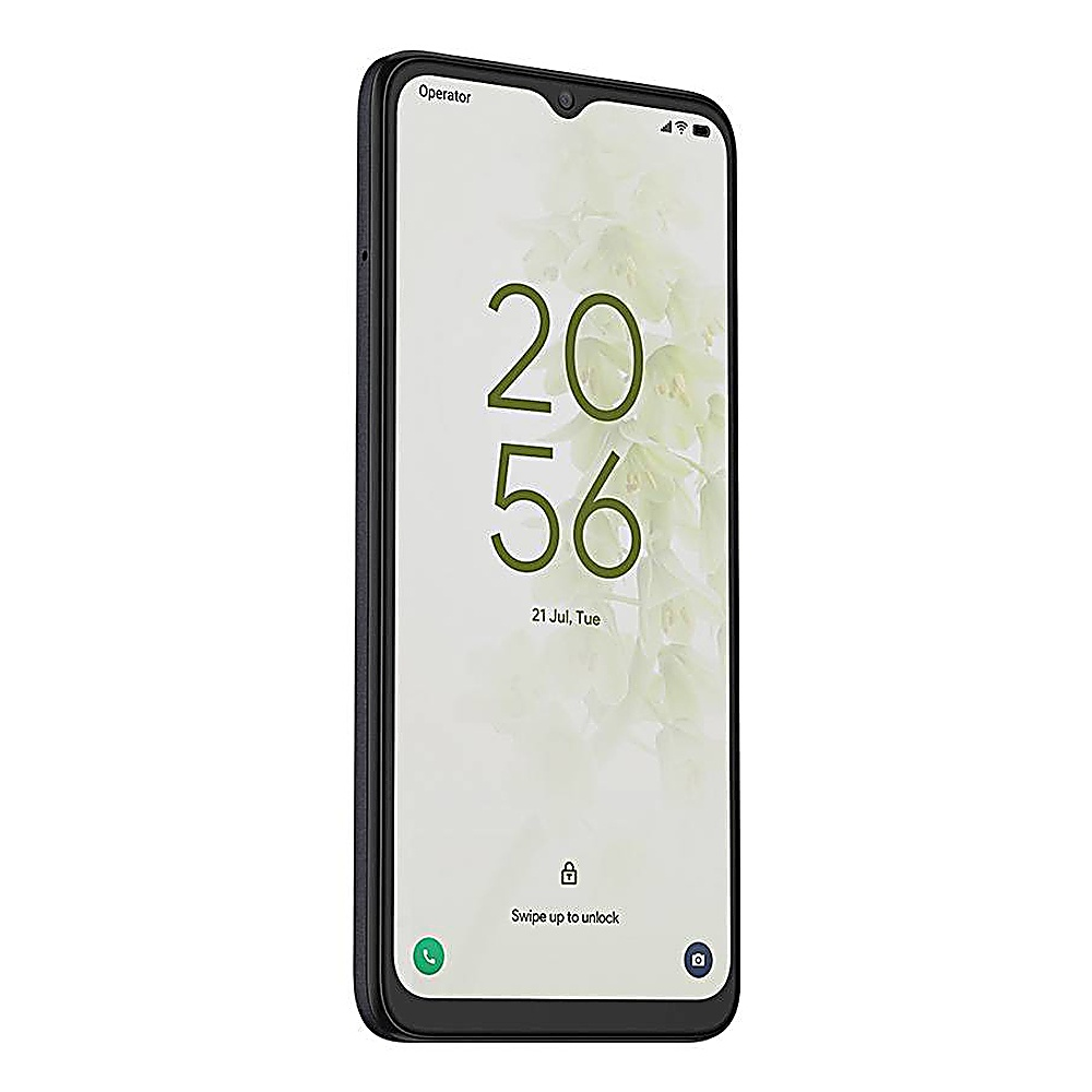 Schermo di smartphone nero con ora, data e sfondo floreale.