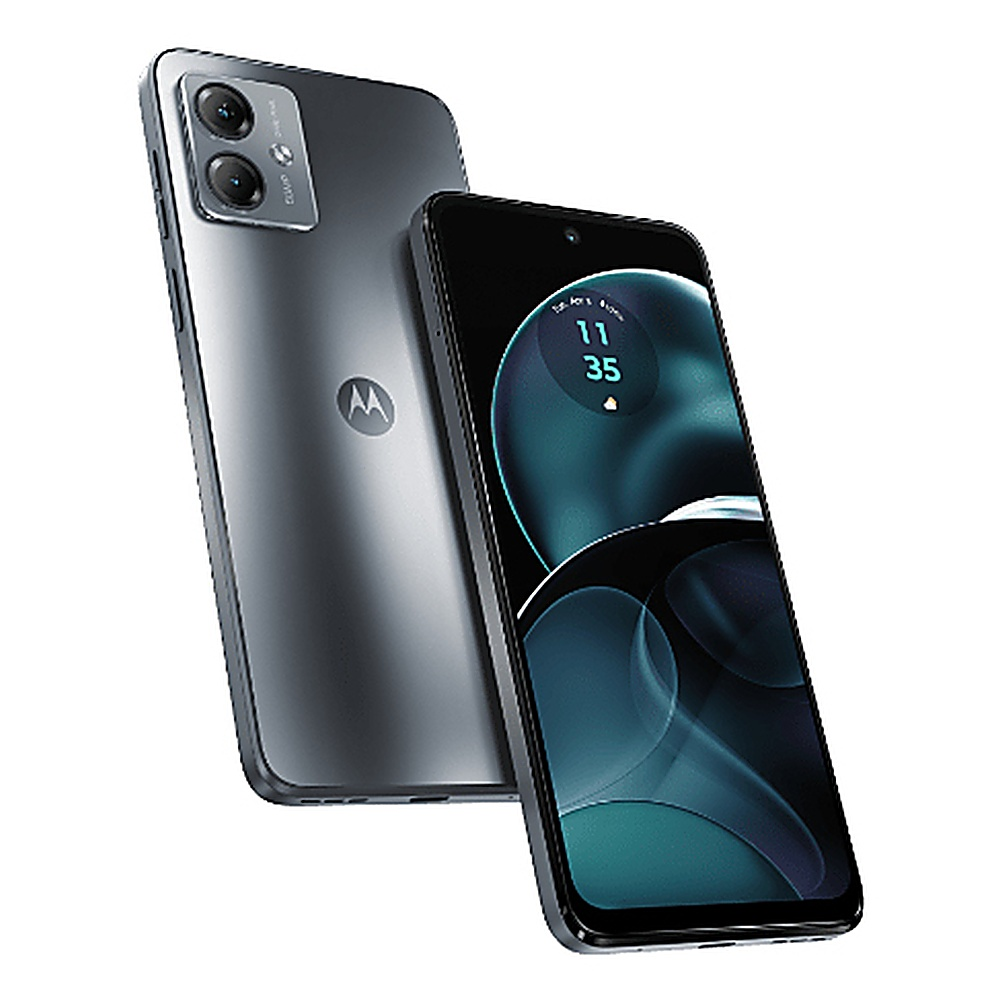 Dwa szare telefony. Jeden wyświetla 11:35 na ekranie. Widoczny tył drugiego, z konfiguracją aparatu.