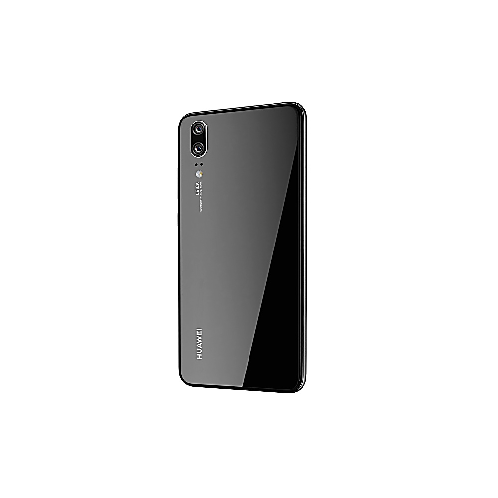 Smartphone nero, vista posteriore con fotocamere e logo Huawei.