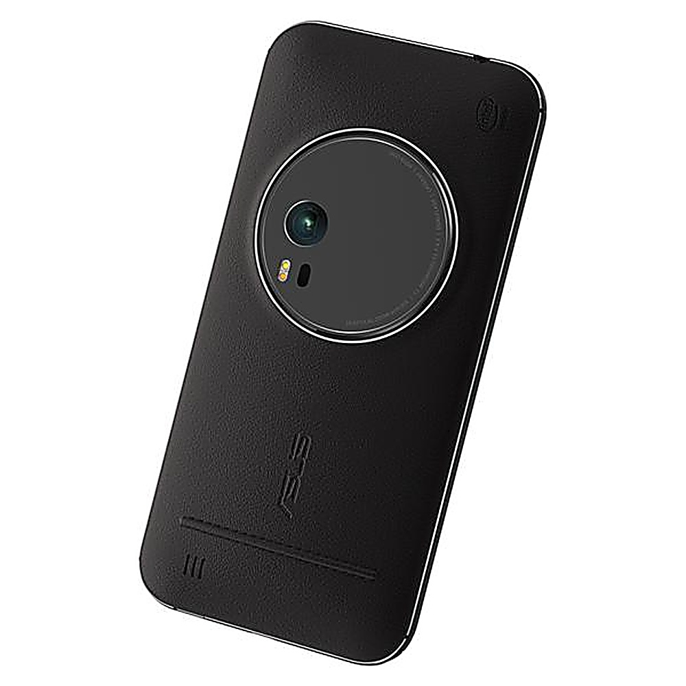 Retro di un telefono Asus nero con un ampio modulo fotocamera circolare.