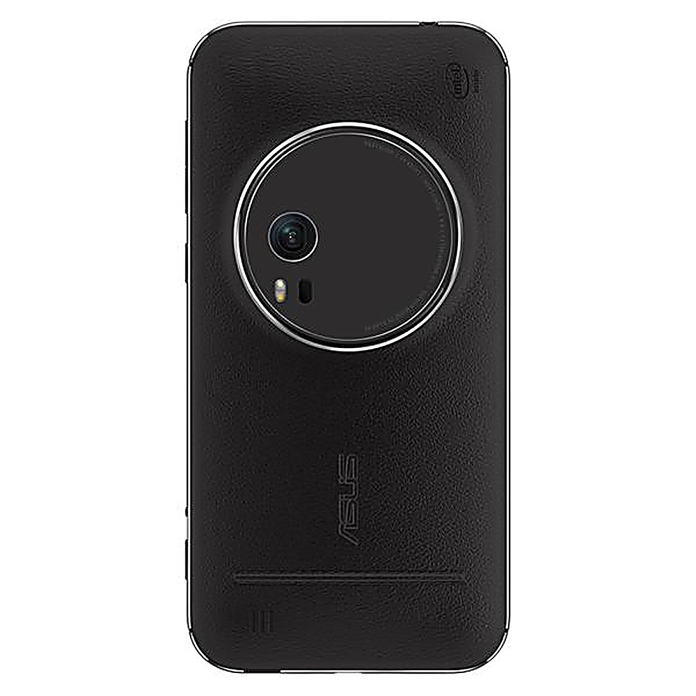 Retro di un telefono Asus nero con un ampio modulo fotocamera circolare.