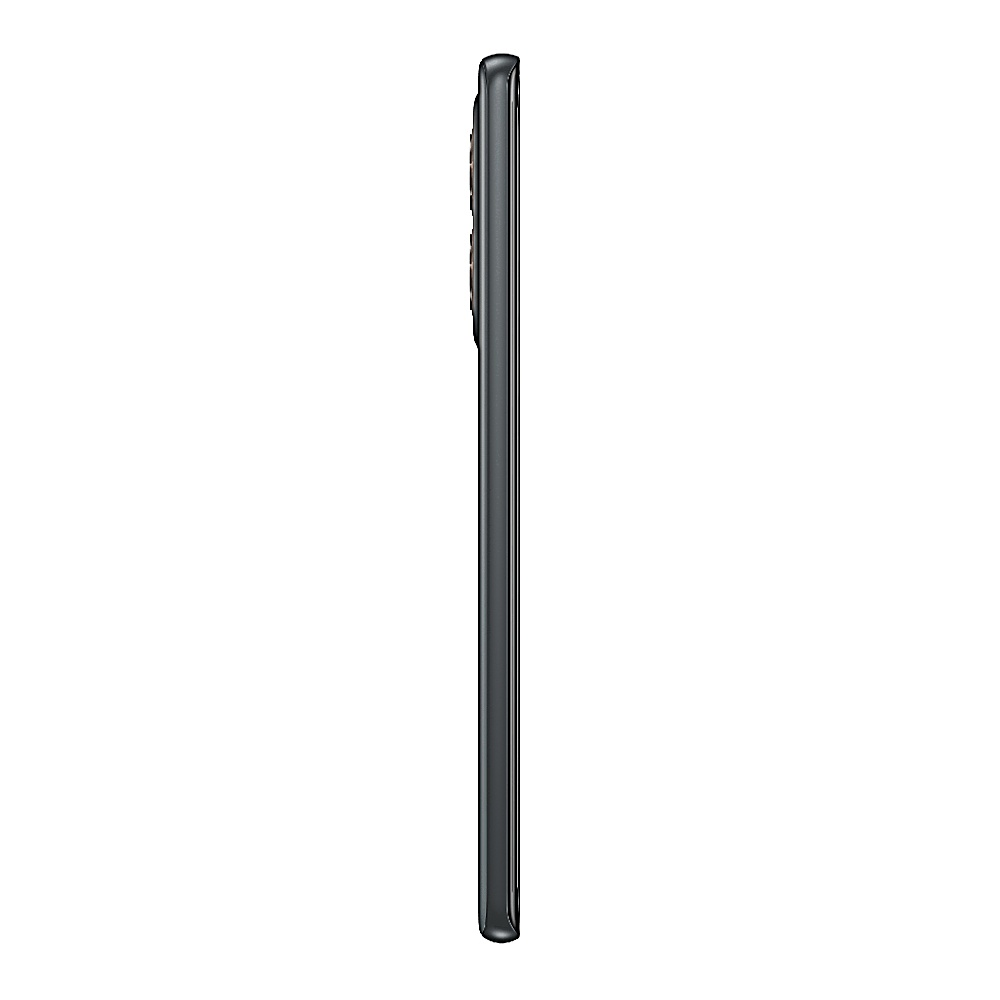 Dunkle Telefonseitenansicht, die ein schlankes, dunkles Design zeigt.