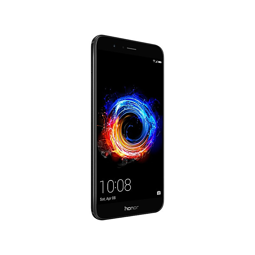 Smartphone nero con schermo che mostra un vortice blu e arancione, l'ora e la data.