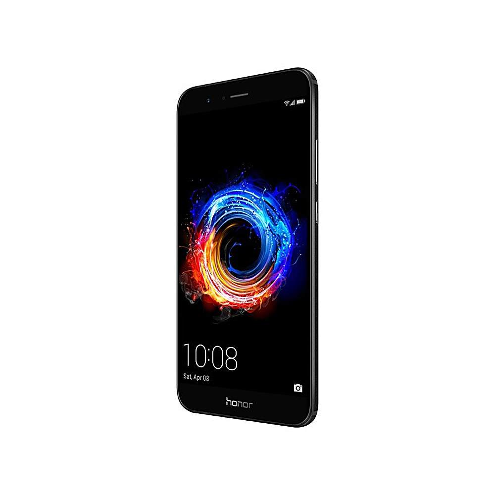 Smartphone nero con schermo che mostra un vortice blu e arancione, l'ora e la data.