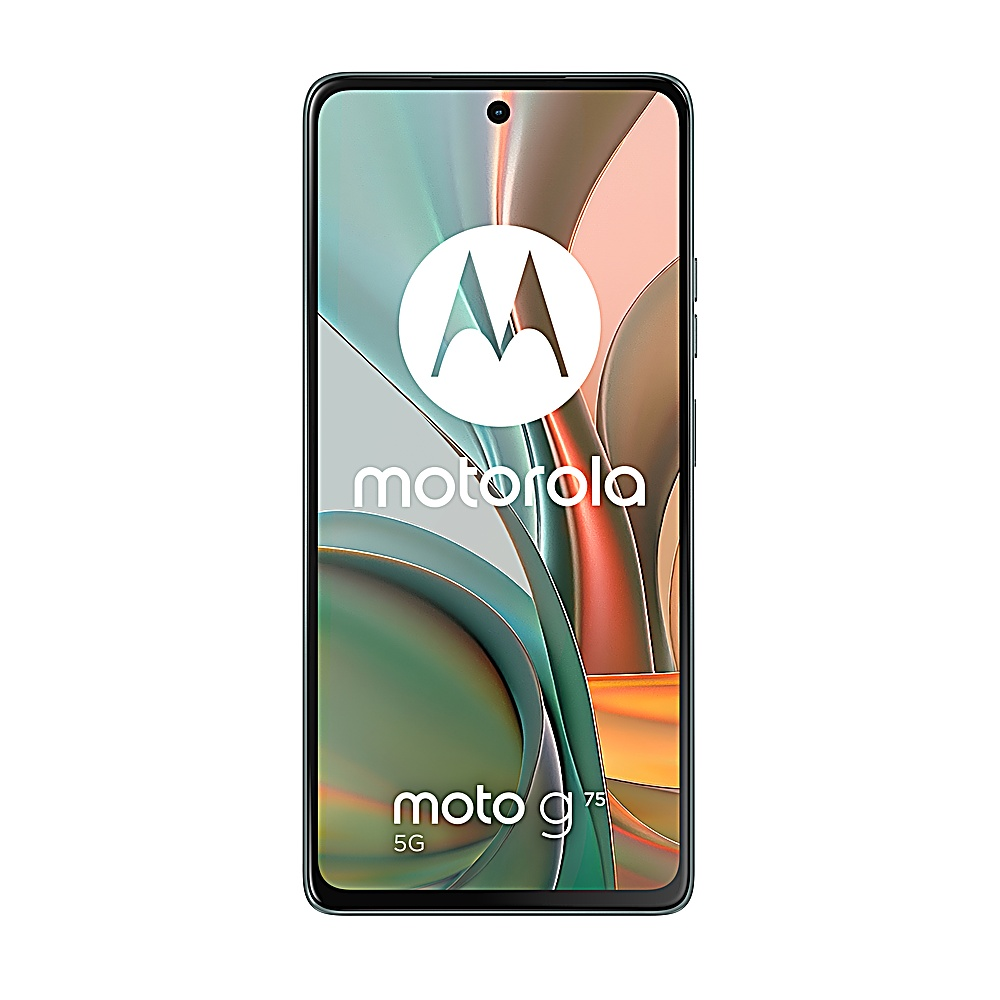 Vorderseite eines Motorola-Smartphones, zeigt Logo und das Modell Moto G75.