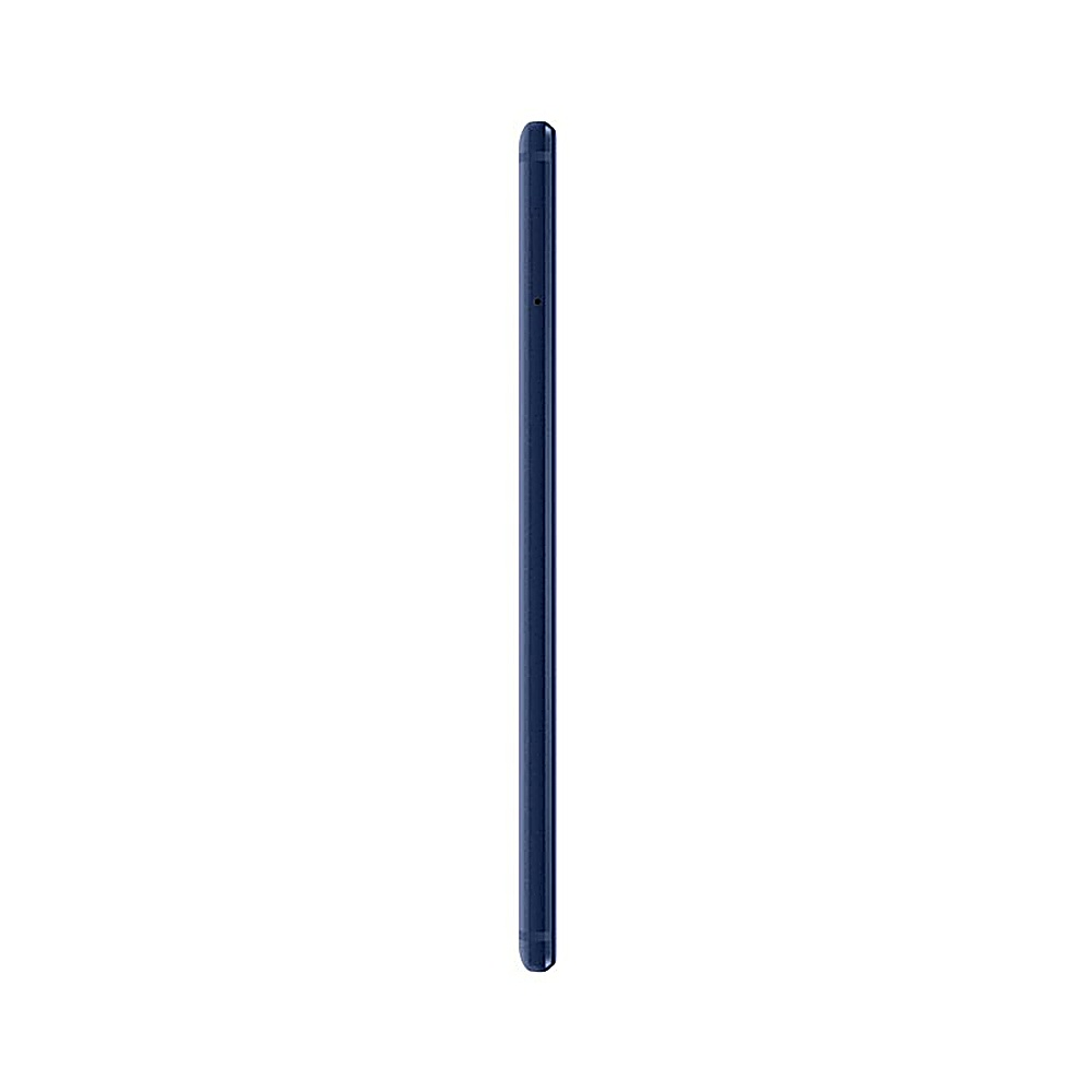 Profilo laterale di uno smartphone blu, che mostra un design sottile con un pulsante del volume.
