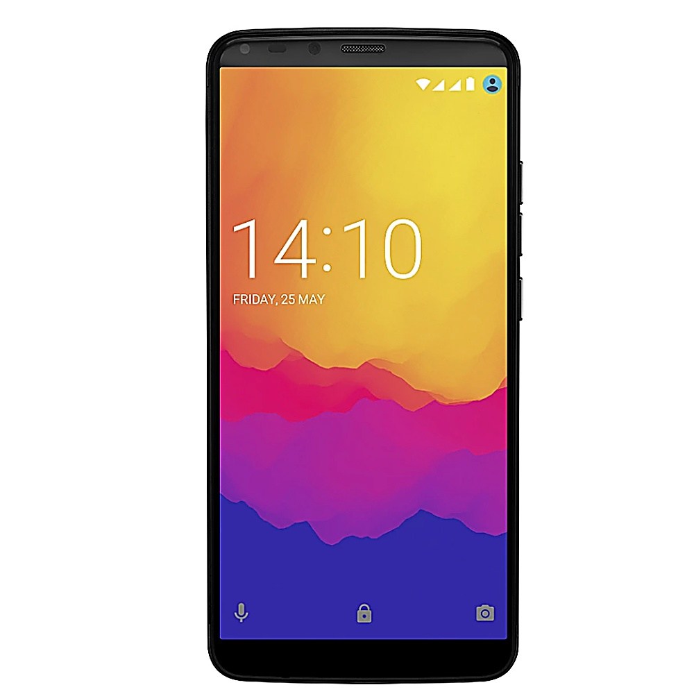 Smartphone con ora 14:10. Lo sfondo ha un design astratto e colorato.
