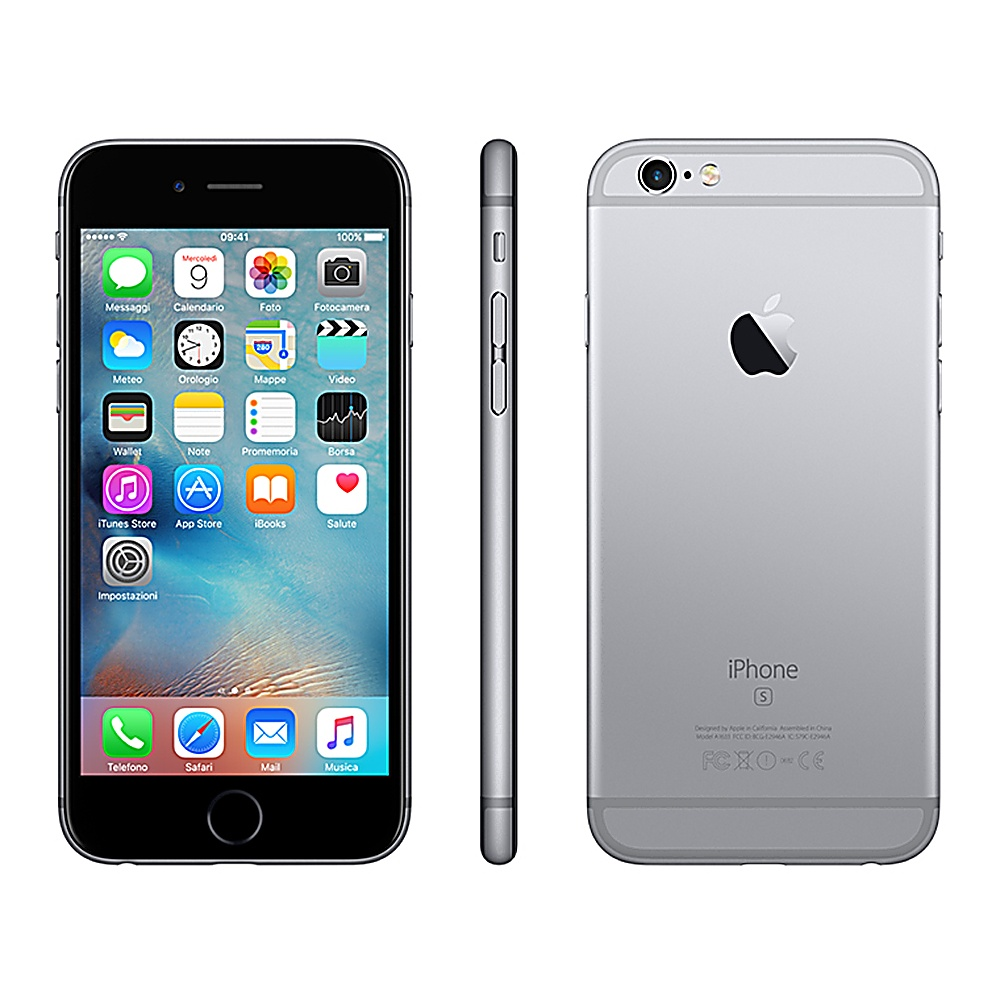 iPhone argento con display che mostra icone di app. La data è mercoledì 9 settembre. Sfondo semplice.