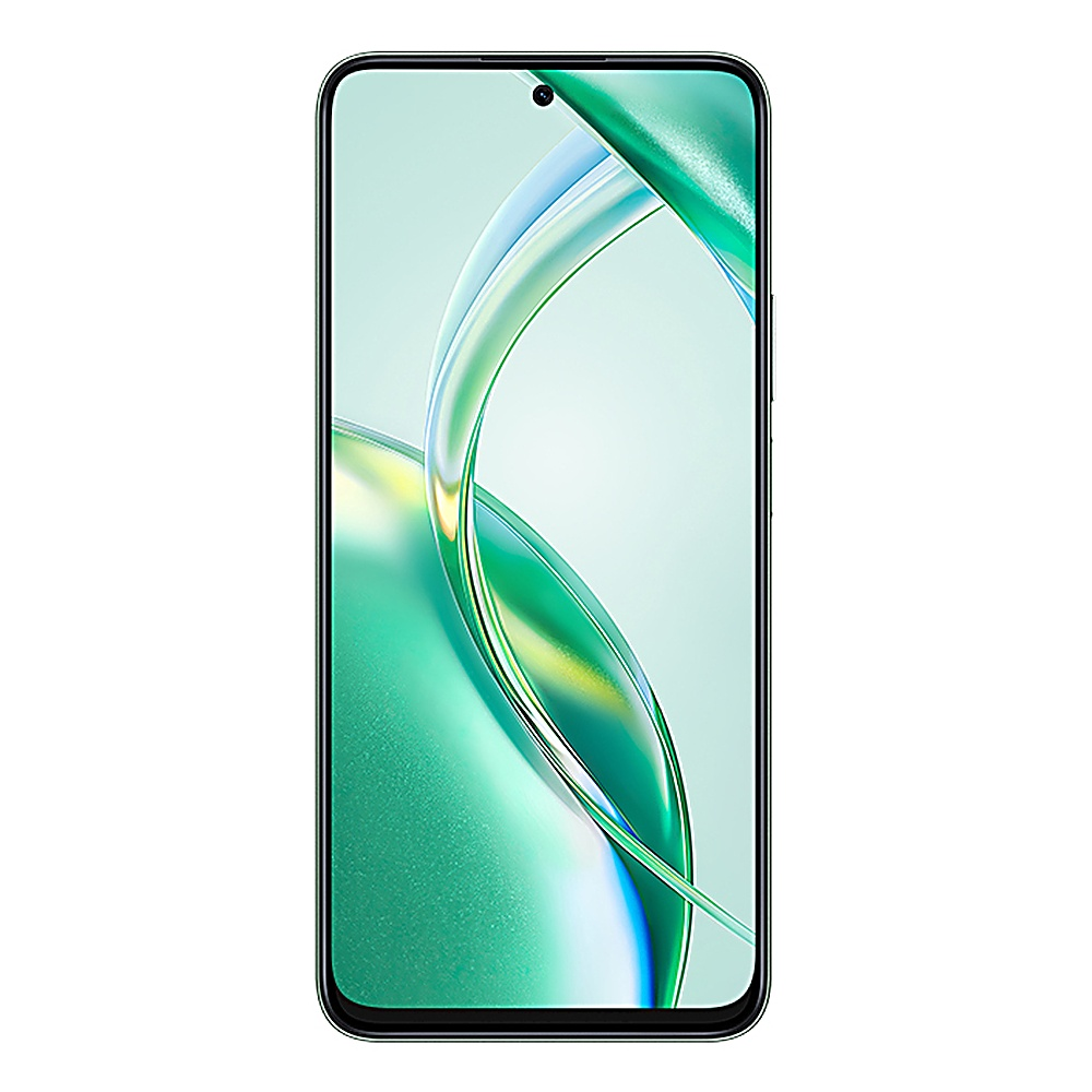 Uno schermo di smartphone mostra uno sfondo sfumato colorato. Il telefono ha un design elegante e curvo.