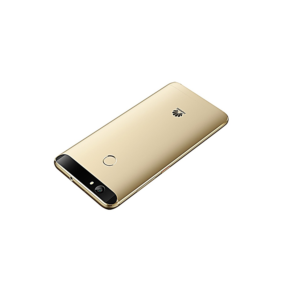 Vista posteriore di uno smartphone dorato, con fotocamera e logo Huawei. La fotocamera è in alto a sinistra.