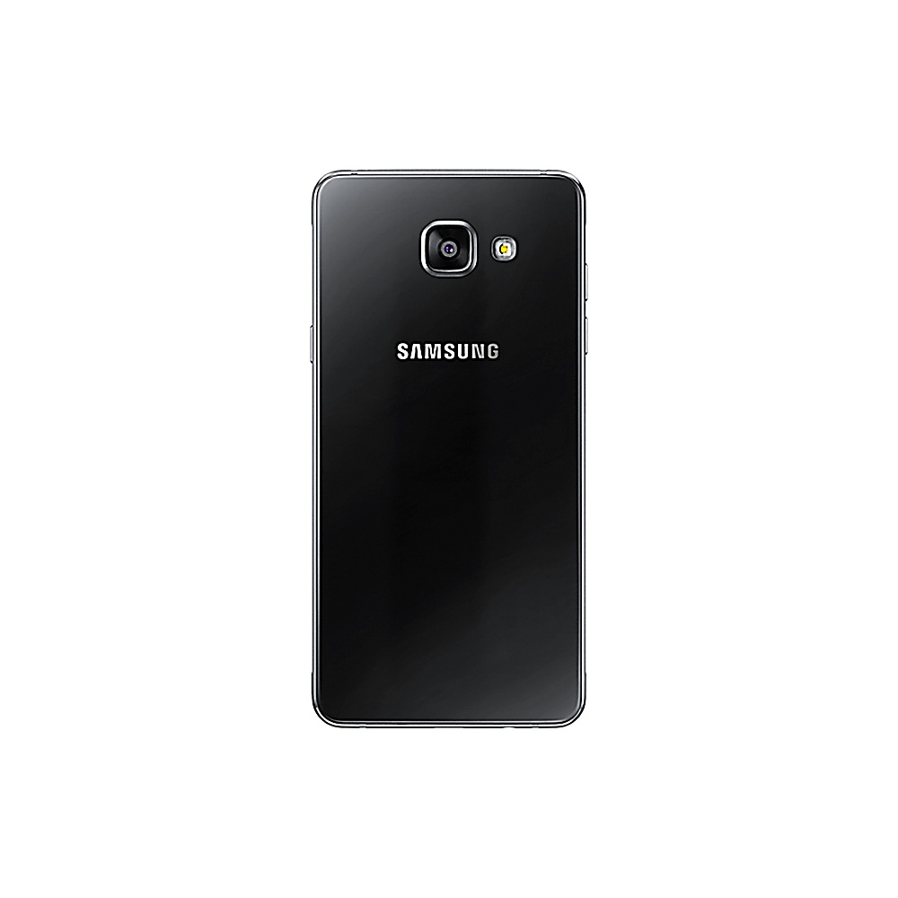 Rückseite eines schwarzen Samsung-Smartphones mit Kamera und Branding, weißer Hintergrund.