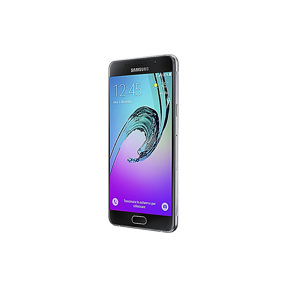 Ein Samsung-Telefon mit gebogenem Bildschirm, das Zeit und Wellen zeigt. Silberner Rahmen, weißer Hintergrund.