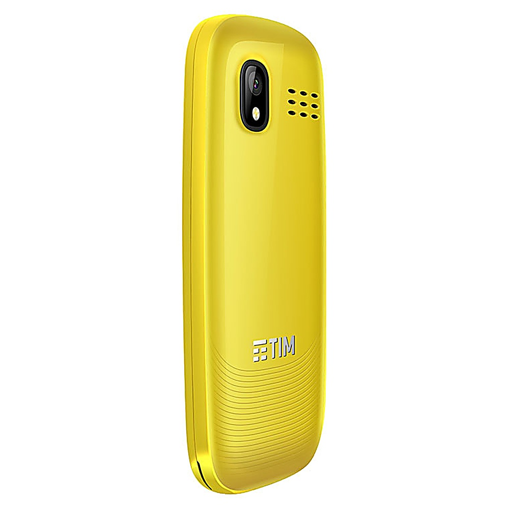 Retro del telefono giallo con fotocamera e logo TIM.
