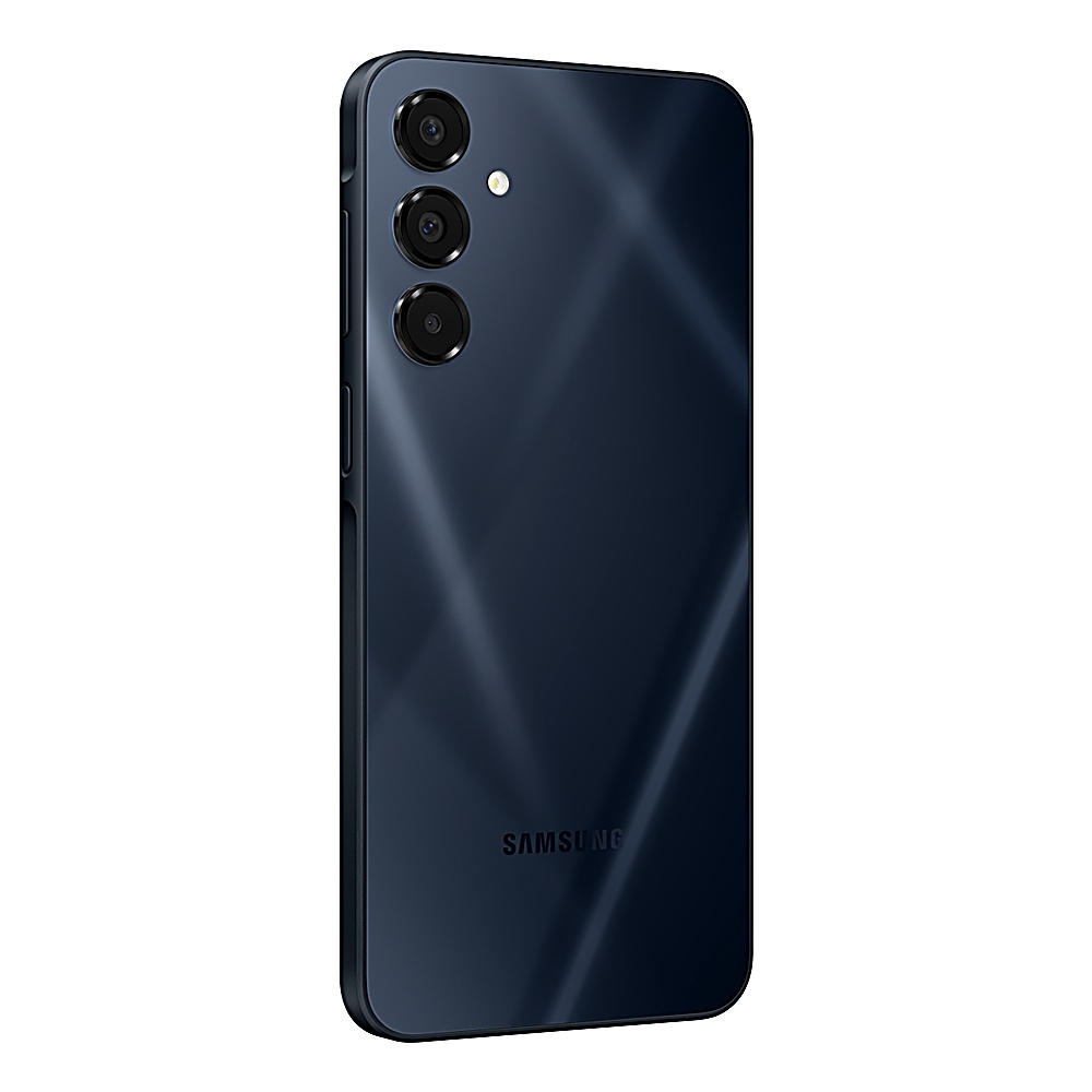 Retro di uno smartphone blu scuro, con lenti della fotocamera e logo Samsung.
