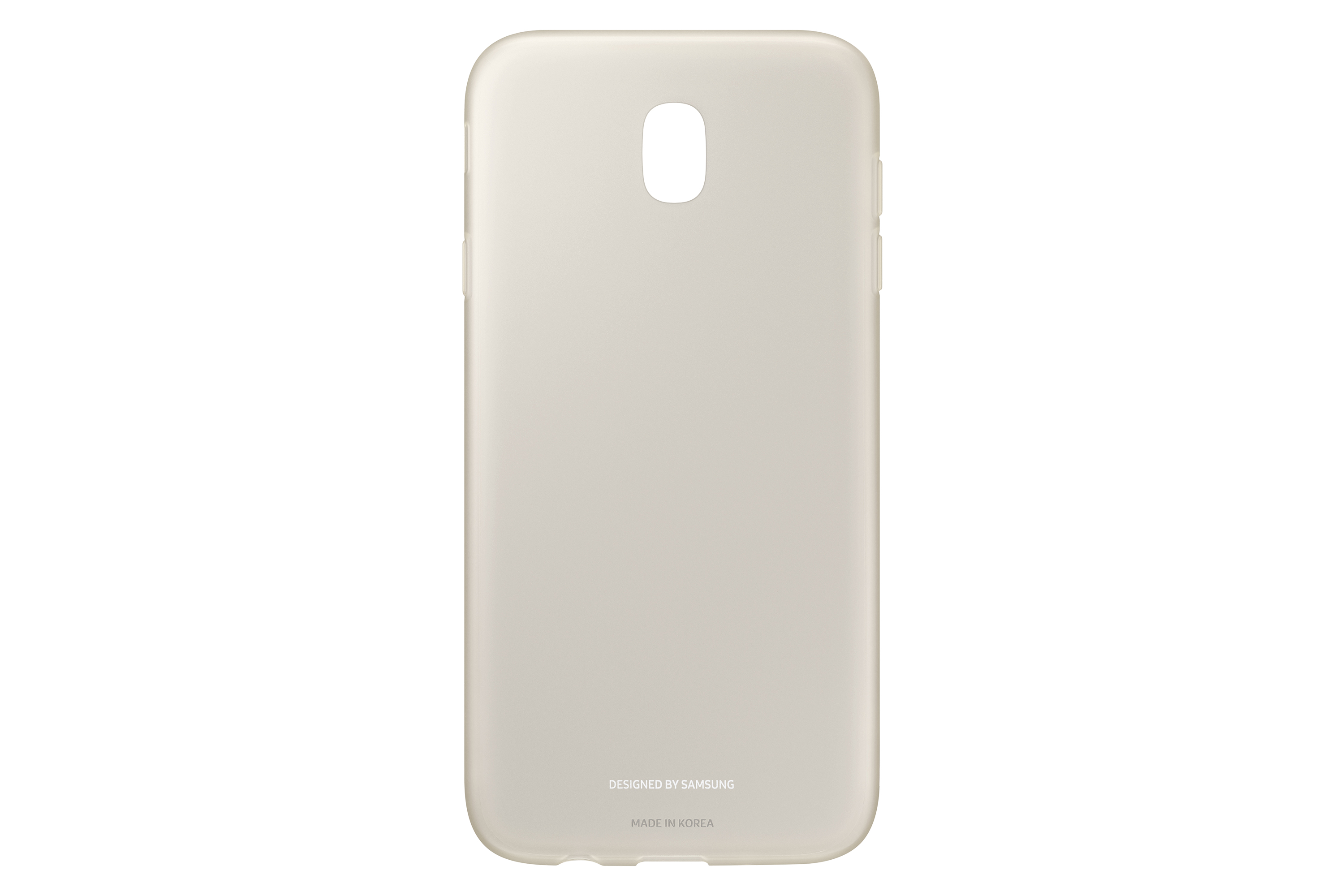 Funda beige Samsung con recorte de cámara y logo de marca, sobre fondo blanco.