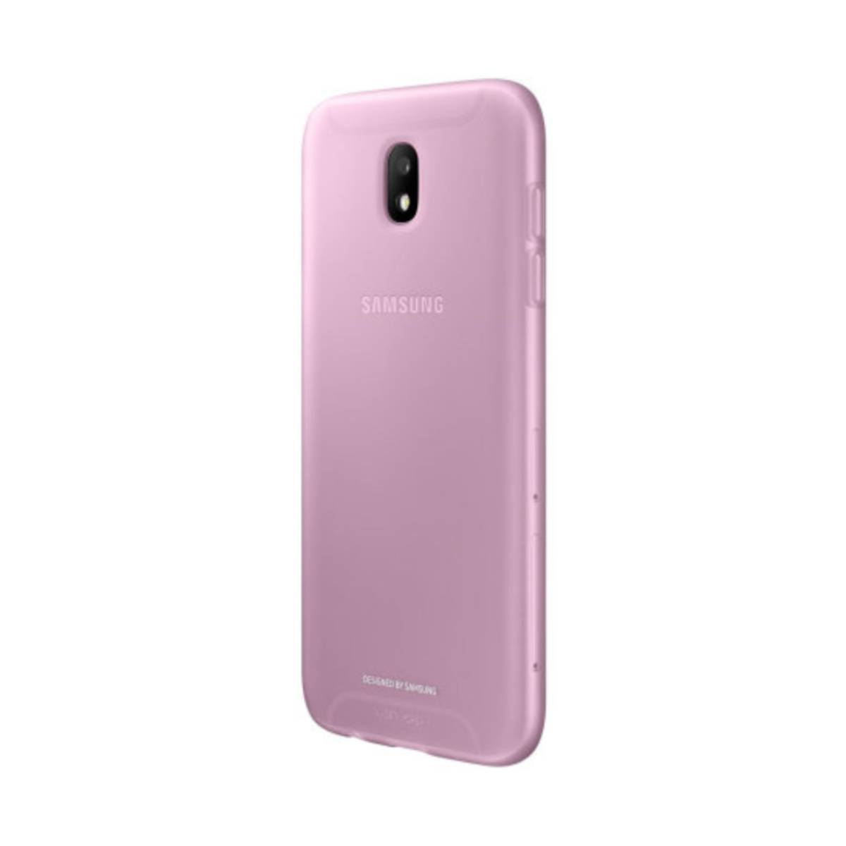 Funda rosa Samsung con cámara y logo de marca en la parte inferior, sobre fondo blanco.