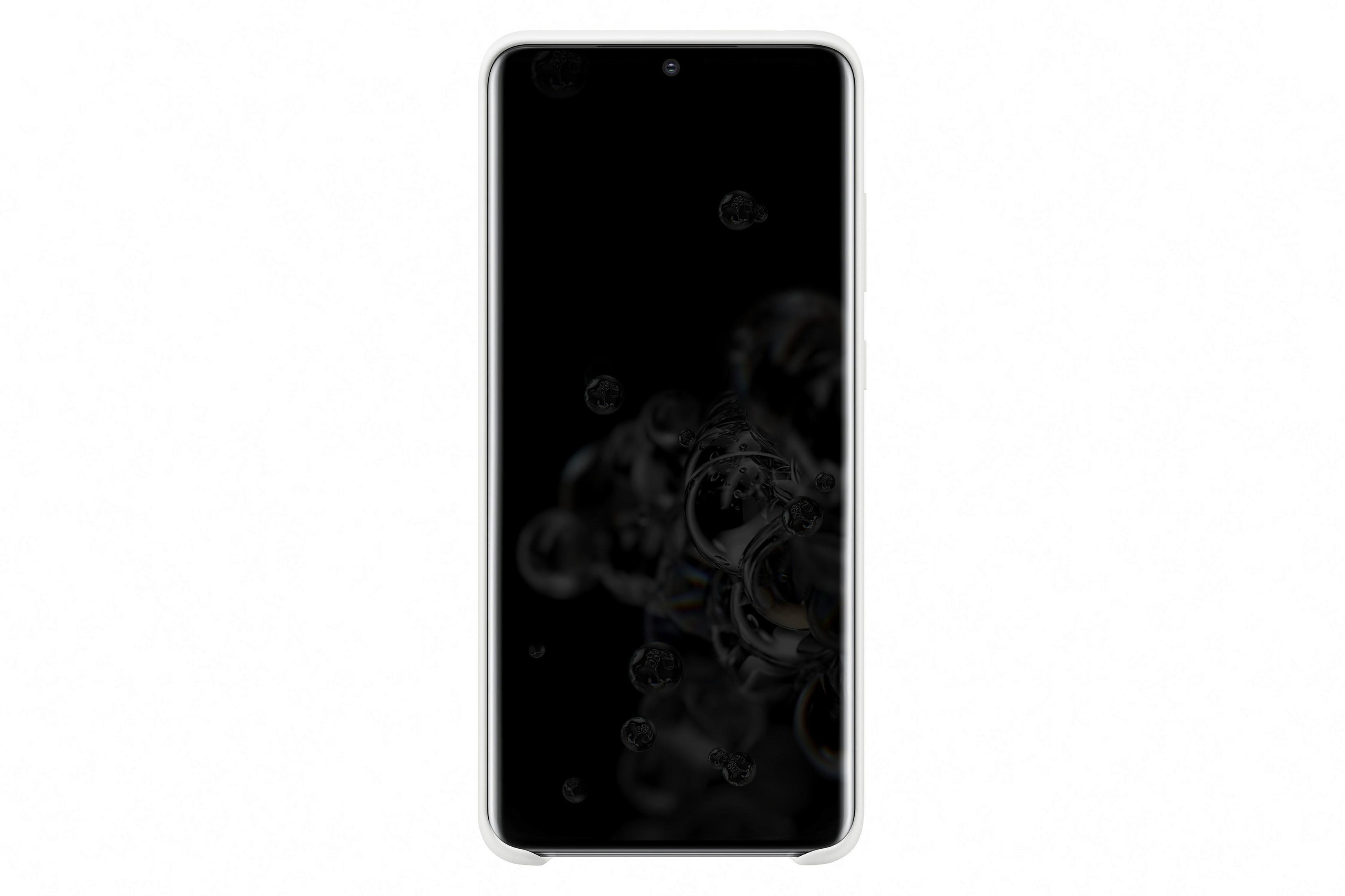 Un telefono con schermo nero, coperto di bolle, su sfondo bianco.