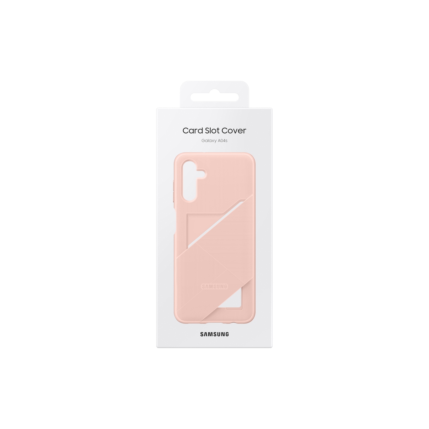 Eine rosa Handyhüllenbox mit dem Samsung-Logo auf schwarzem Hintergrund.