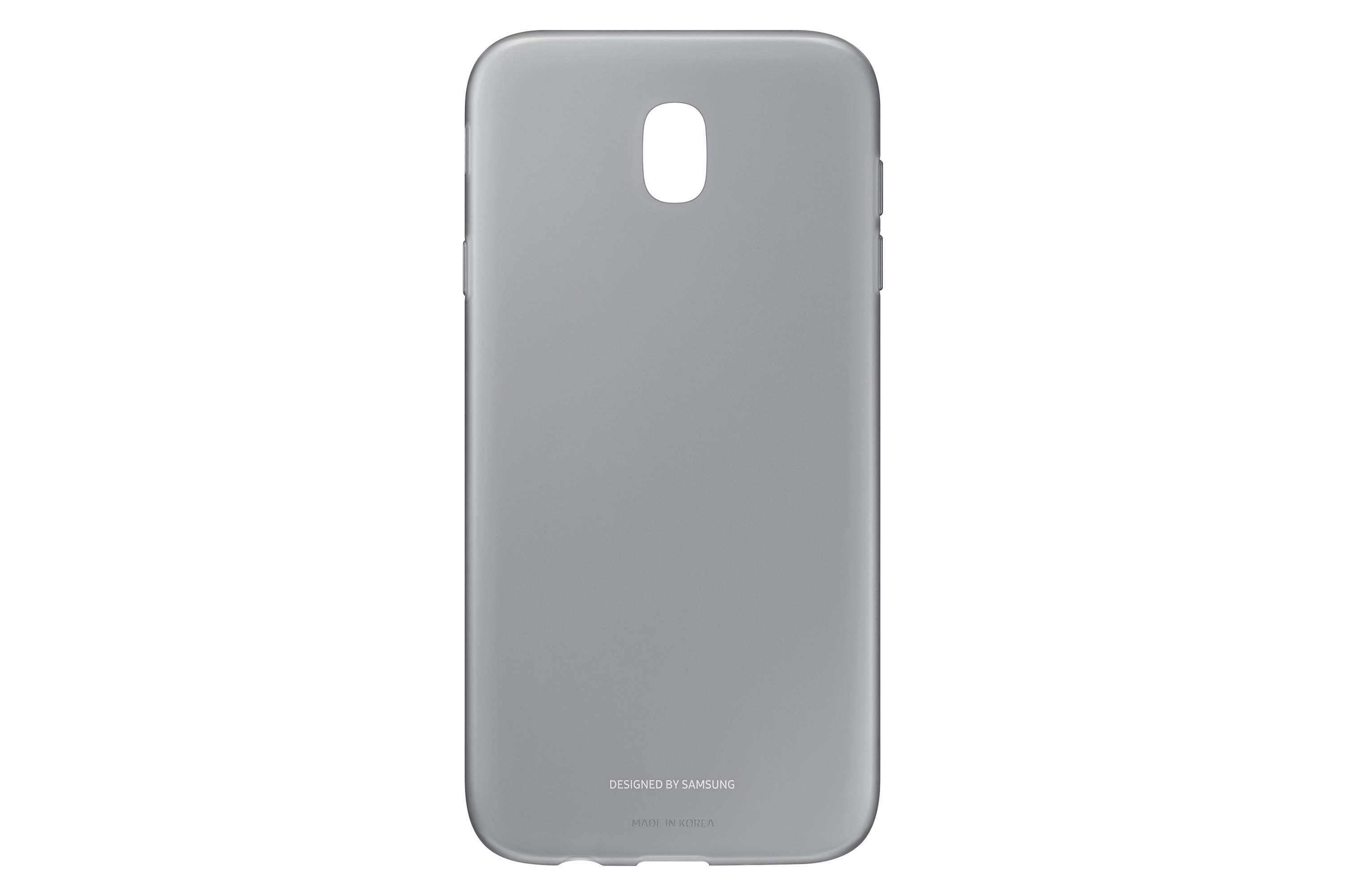 Parte trasera de una funda gris para teléfono, diseñada por Samsung.
