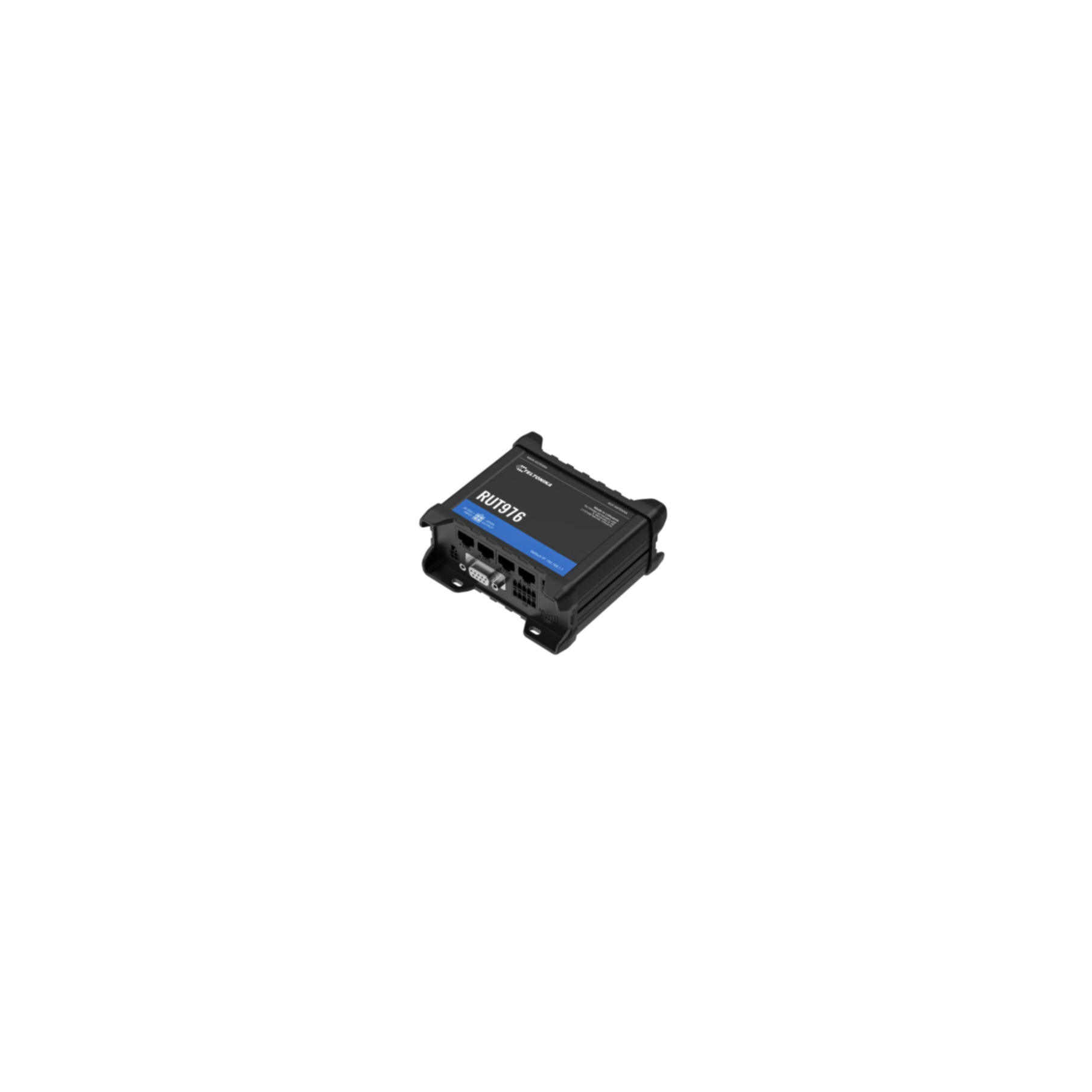 A black and gray router with several ports. It has the text 'RUT916' on it.