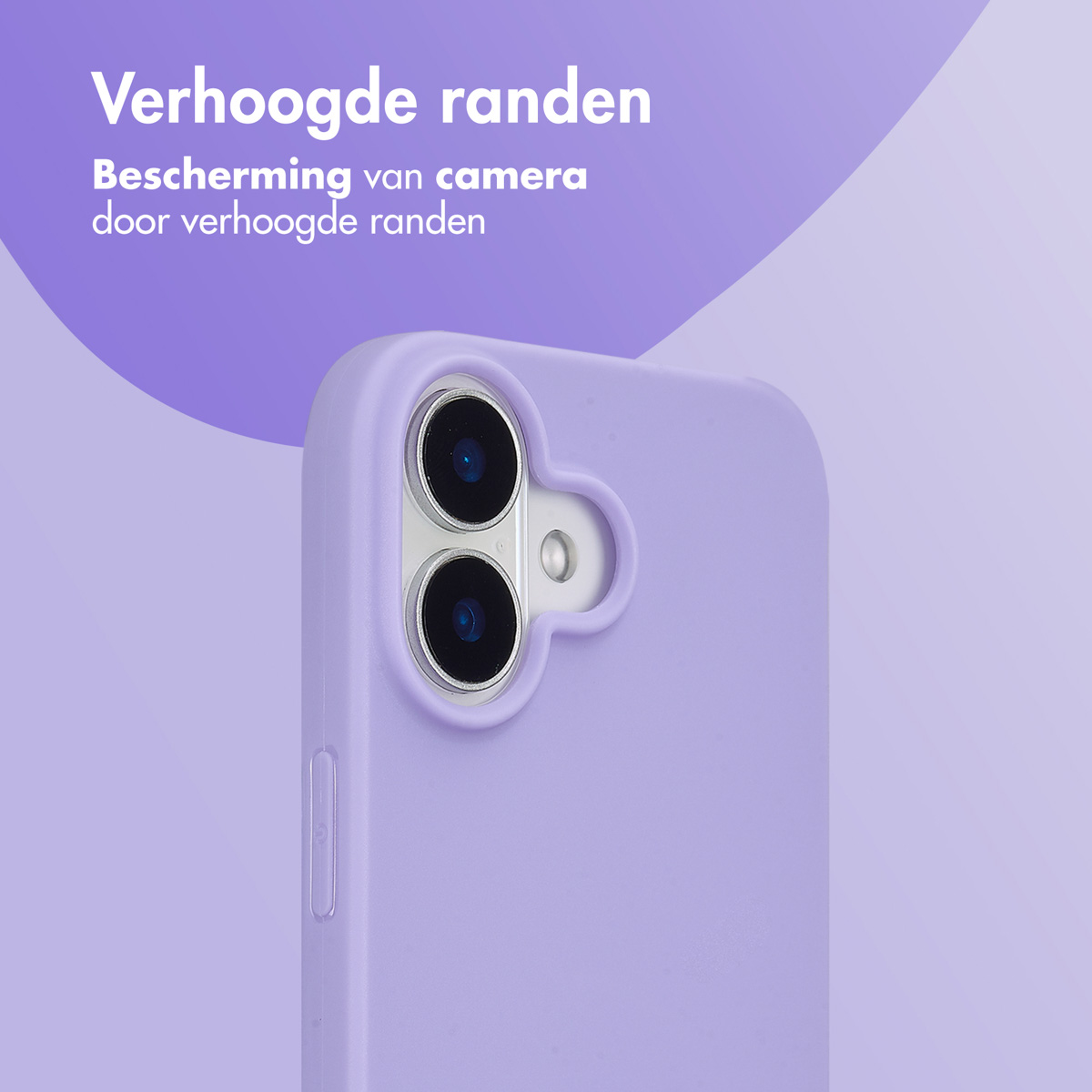 Gros plan d'une coque de téléphone avec texte et lentilles sur fond violet.