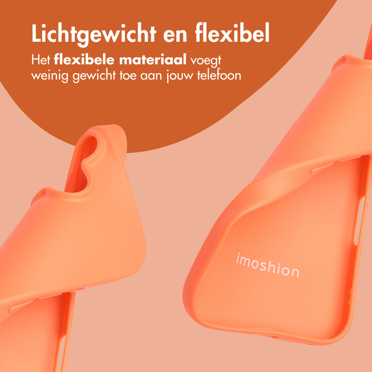 Two orange phone cases. One is open showing the inside. Imoshion is written on the case. Peach background.