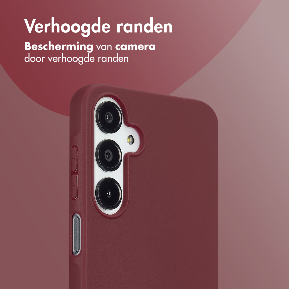 Weinrote Handyhülle mit erhöhten Kanten. Der Hintergrund ist weinrot.
