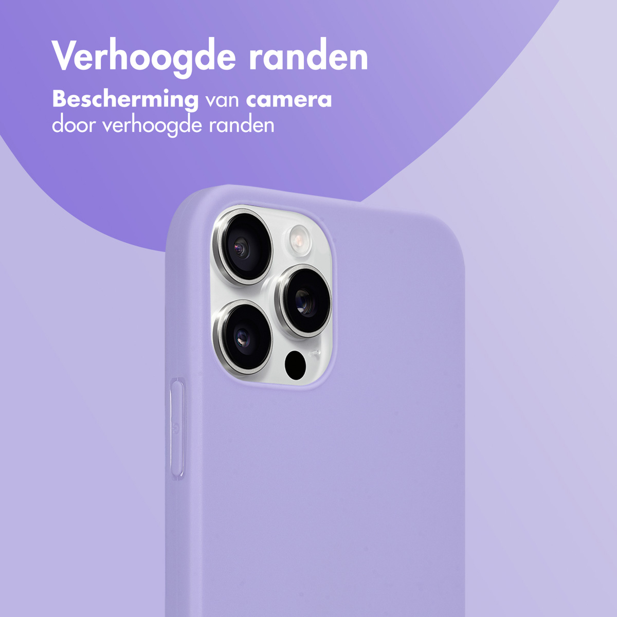 Een paarse telefoonhoes, met de camera. Paarse achtergrond.
