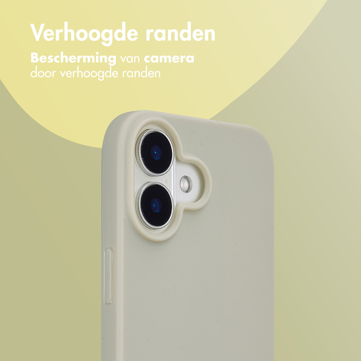Gros plan sur une coque de téléphone. L'étui est vert clair et recouvre les lentilles de la caméra du téléphone.