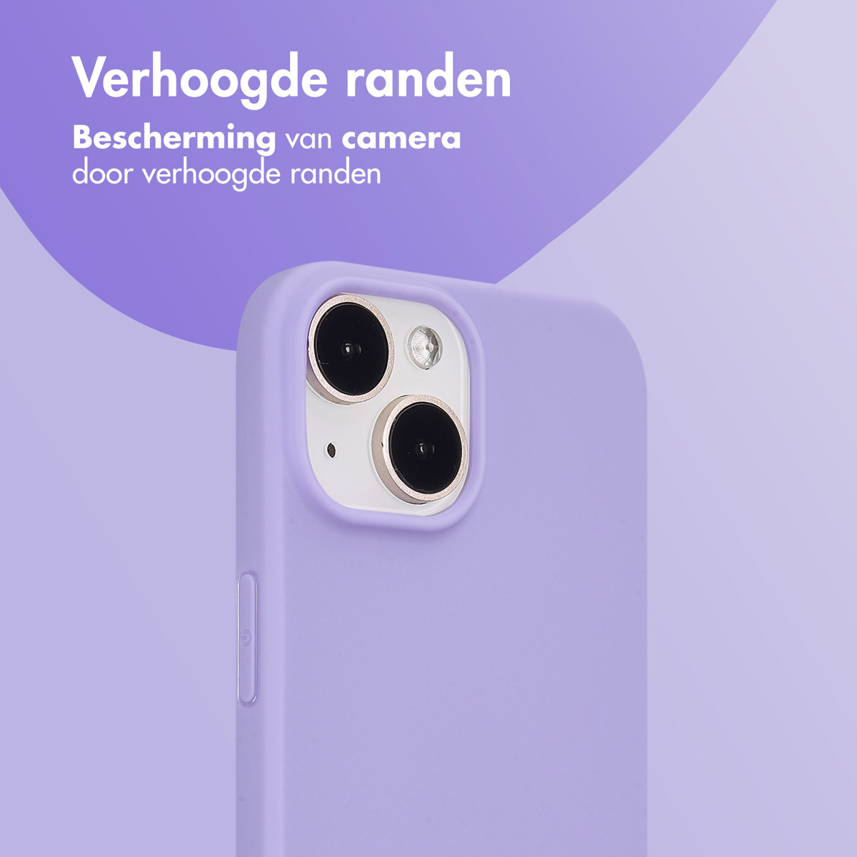 Close-up of a purple phone case covering a phone. The camera lenses and side buttons are visible.