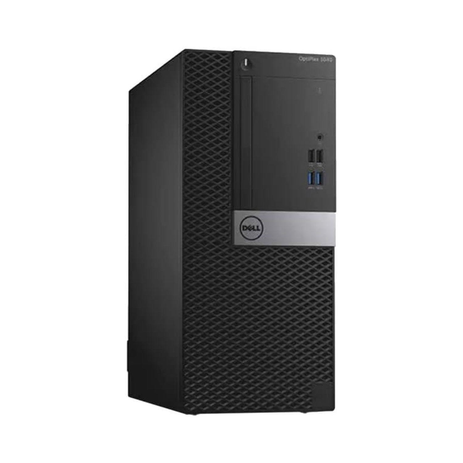 Ordenador de sobremesa negro Dell OptiPlex. Con bahía de unidad, puertos y logotipo de Dell.