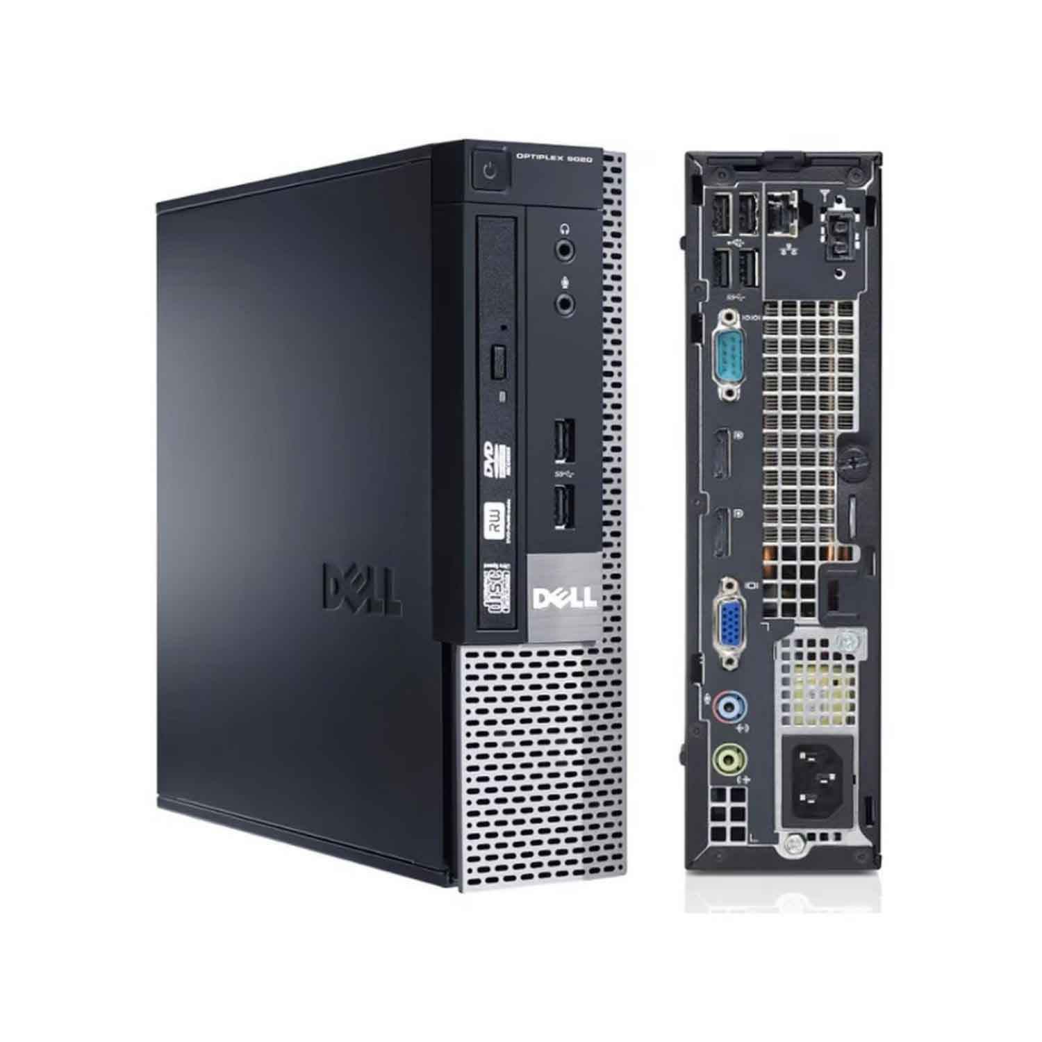 Ordenador de sobremesa Dell OptiPlex 5050 negro, con sus lados frontal y trasero visibles. La parte trasera tiene puertos.