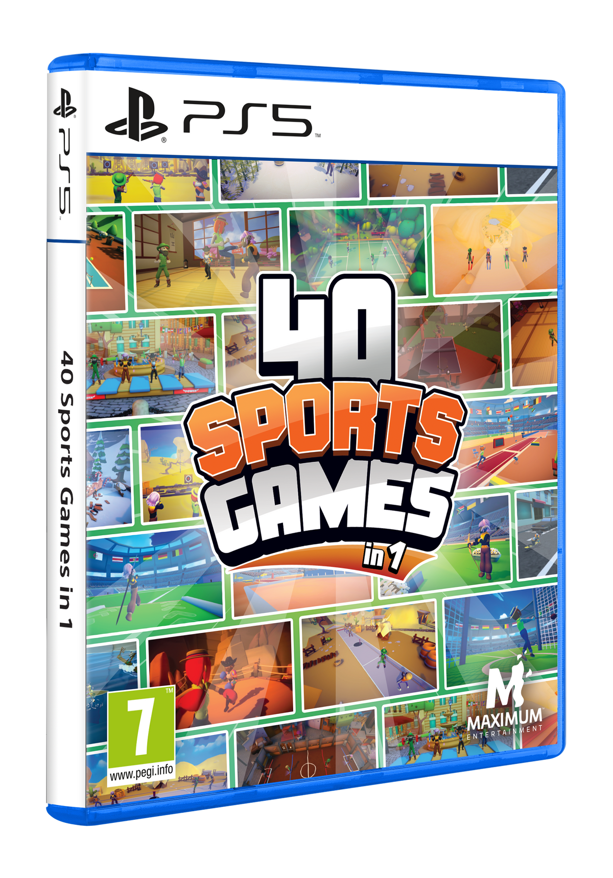 Artwork della confezione di gioco per 40 Sports Games in 1. Contiene immagini di varie scene e personaggi sportivi.