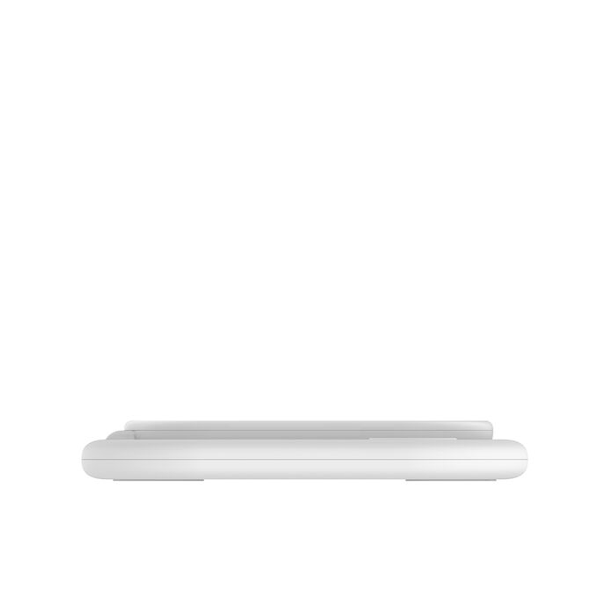 Base di ricarica bianca. Un telefono o un dispositivo può essere posizionato sulla superficie superiore per la ricarica wireless.