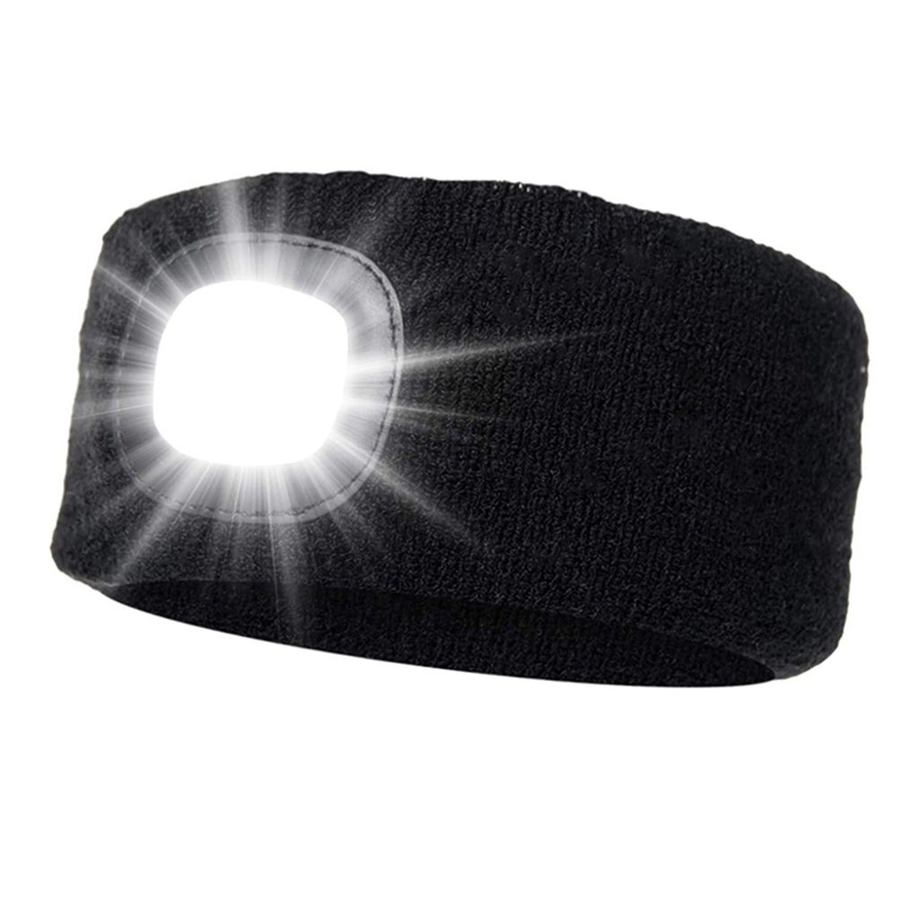 Schwarzes Stirnband mit hellem Licht in der Mitte.