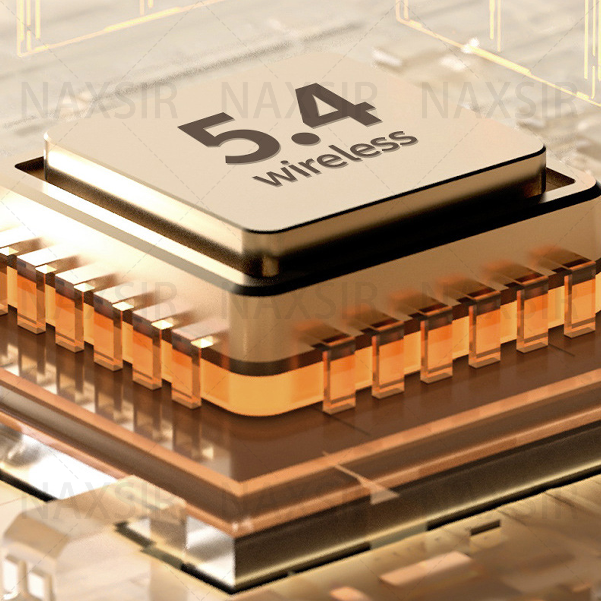 Nahaufnahme eines 5.4-Wireless-Chips. Der Text '5.4 wireless' ist auf dem Chip geschrieben.