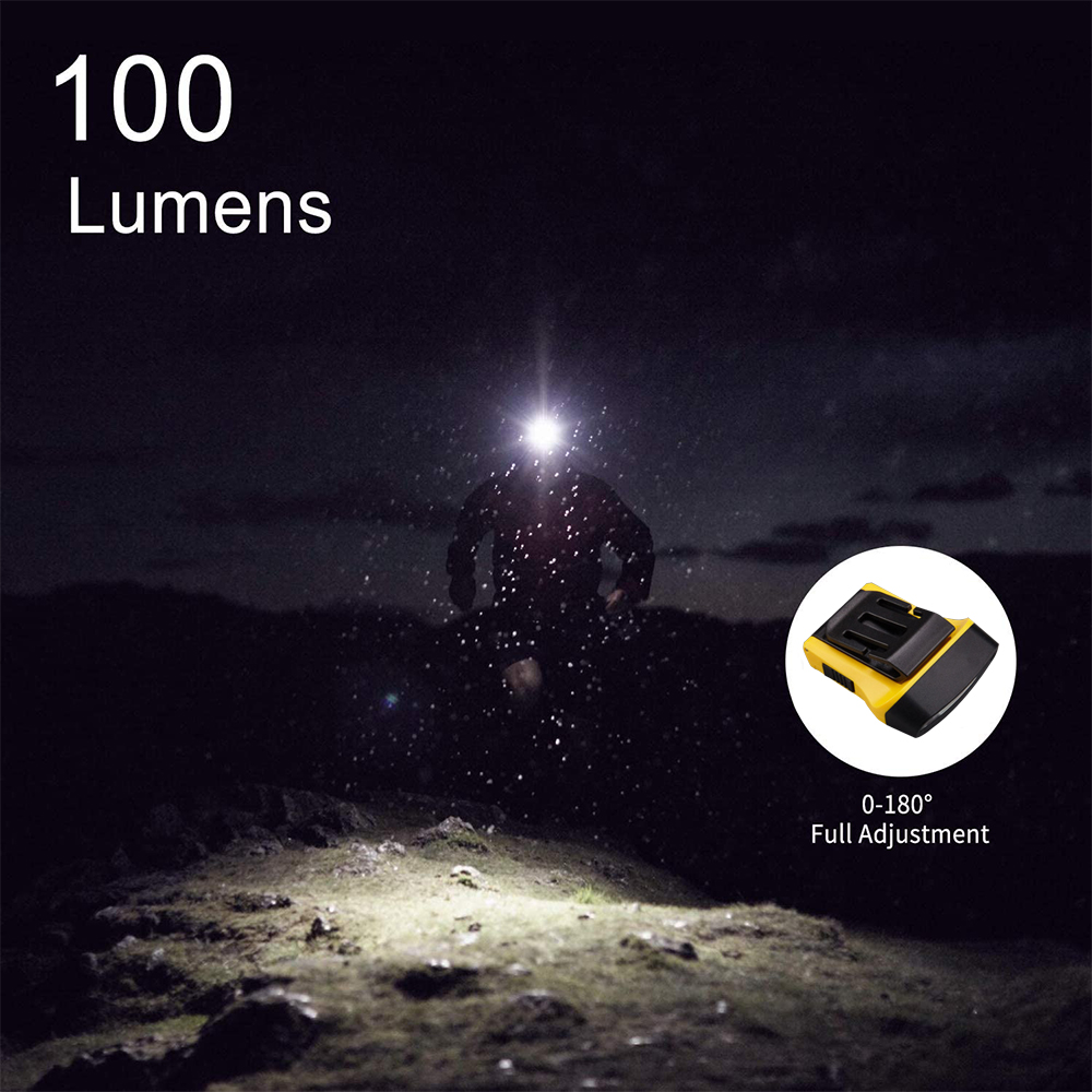 Person rennt nachts mit einer Stirnlampe, 100 Lumen sind geschrieben.